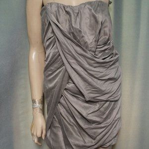 Elizabeth & James Rouched Gray Strapless Dress 6